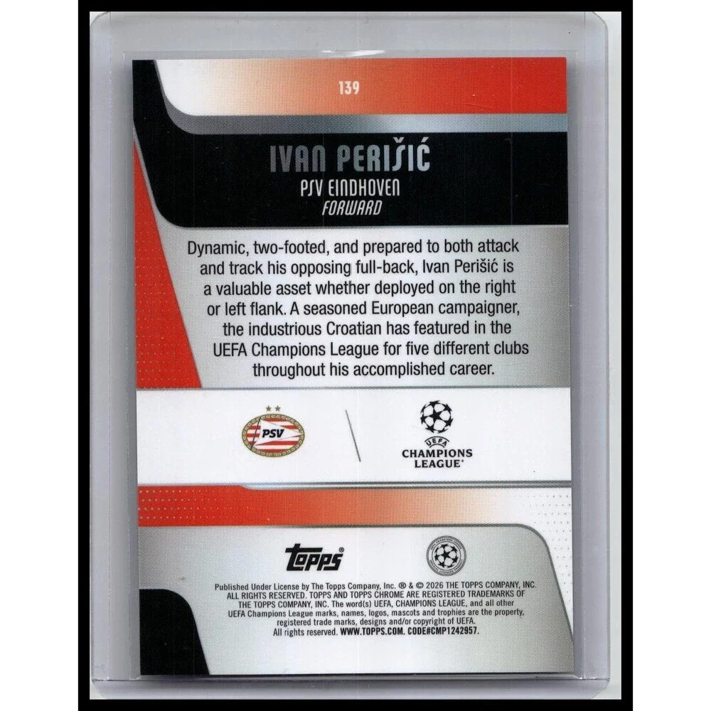 2025-26 Topps Chrome UEFA Ivan Perišić #139 PSV Eindhoven Teal Refractor #/299